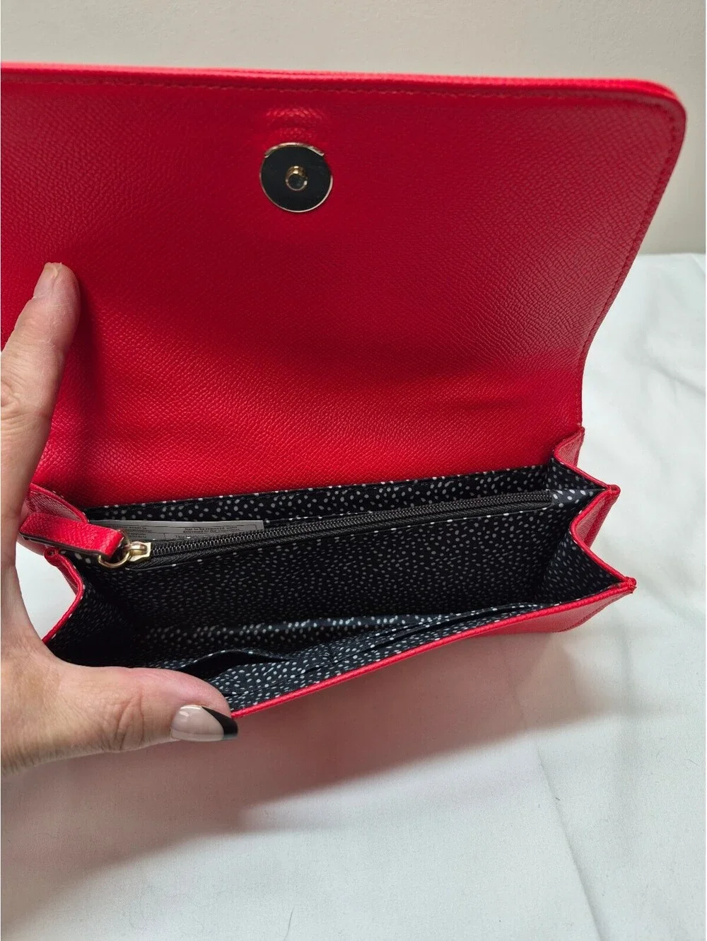 41 Hawthorne Red Faux Leather Clutch Wallet w/ Polka Dot Interior B465